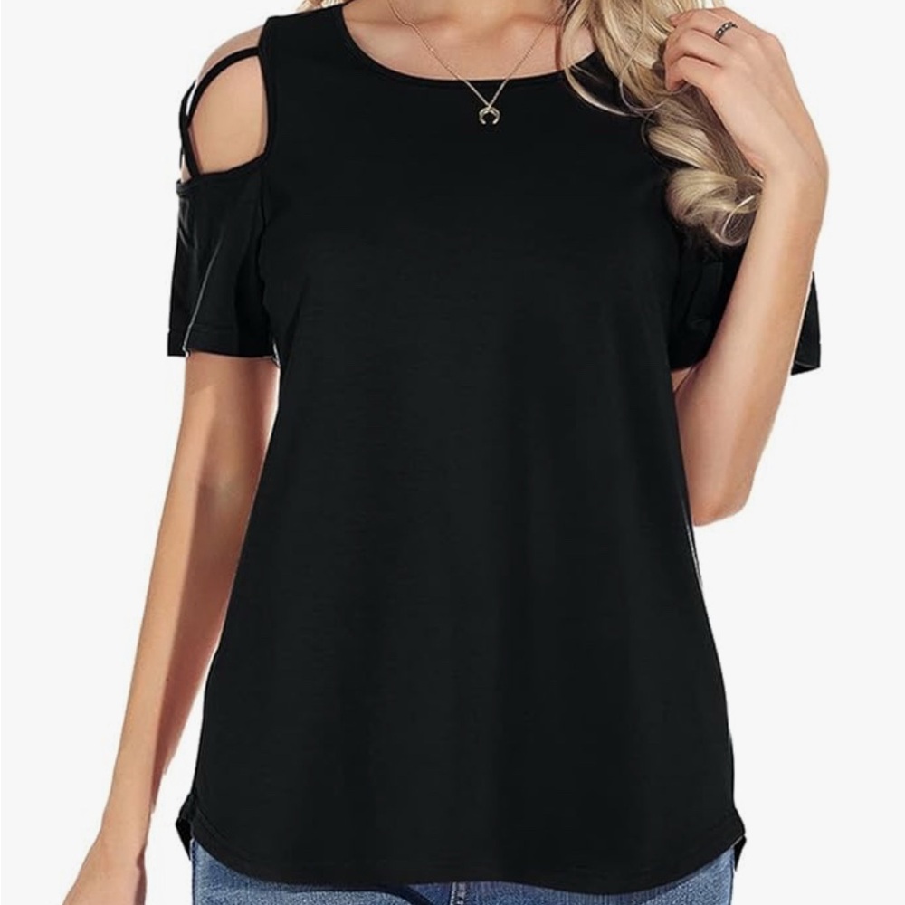Women’s Short Sleeve Tunic W/ Strappy Shoulders - Picture 4 of 5